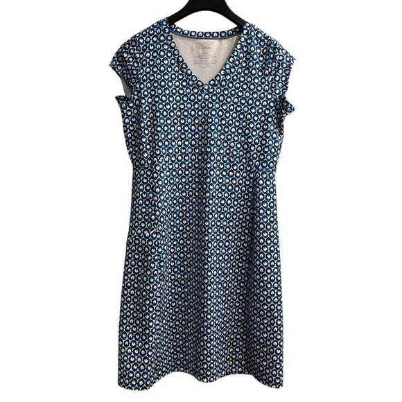 LL Bean Dress Womens M Blue Geometric Activewear Jersey Knit Comfort Stretch - Picture 1 of 6